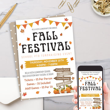 pumpkin theme fall festival party invitations for any autumn event or dinner party